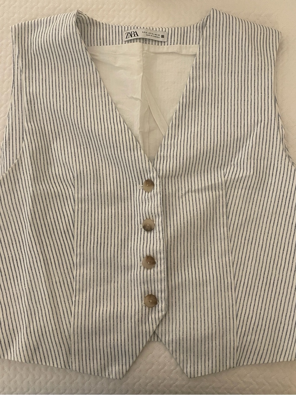 Zara White with Navy Pinstripe Button-Front Vest